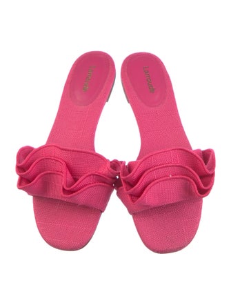 Larroude Canvas Ruffle Embellishment Slides