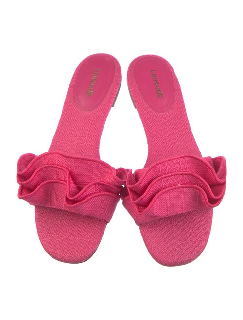 Larroude Canvas Ruffle Embellishment Slides