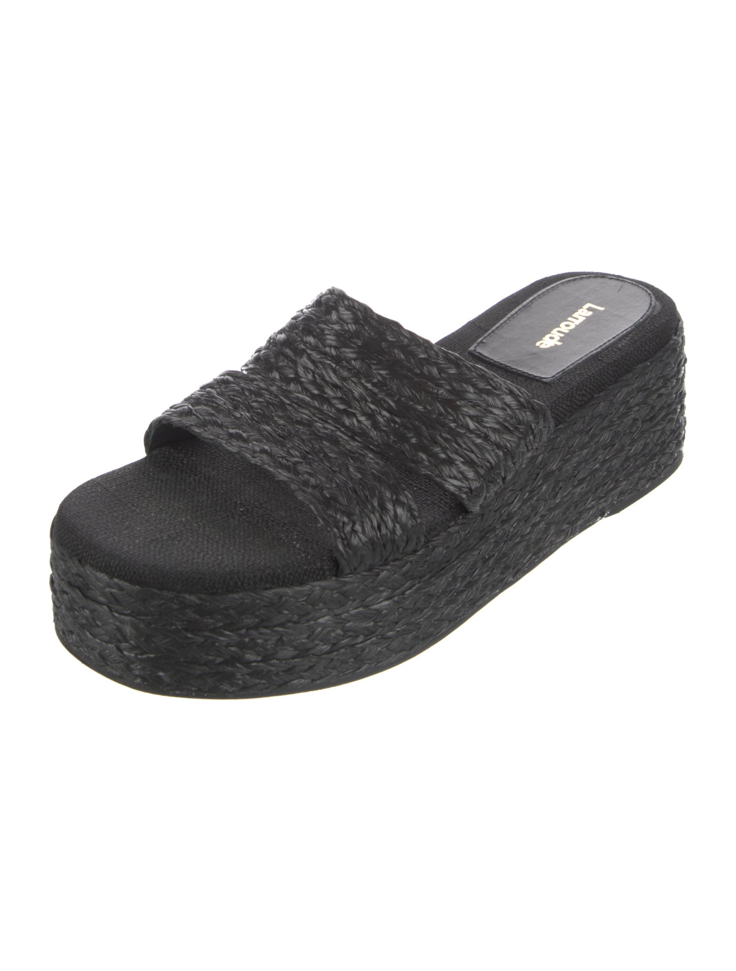 Larroude Raffia Leather Trim Embellishment Espadrilles