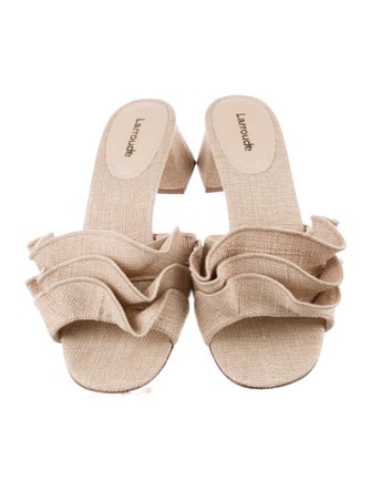 Larroude Canvas Ruffle Embellishment Slides