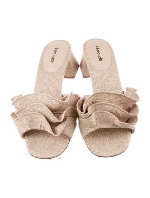 Larroude Canvas Ruffle Embellishment Slides