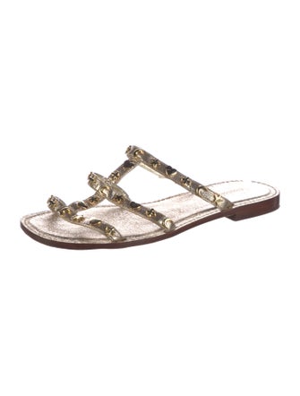 Larroude Leather Studded Accents Slides