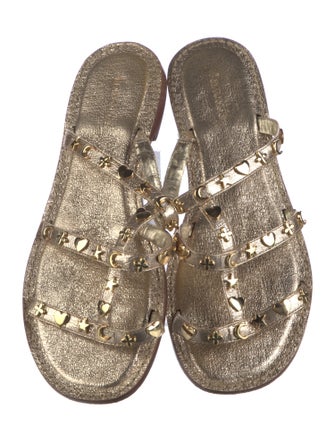 Larroude Leather Studded Accents Slides