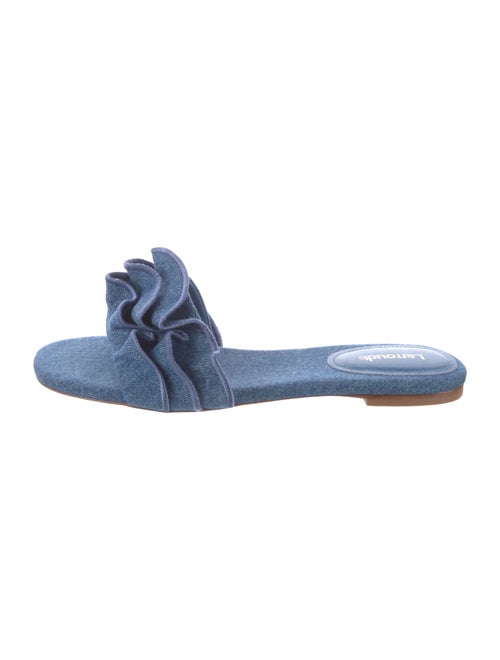 Larroude Canvas Ruffle Embellishment Slides