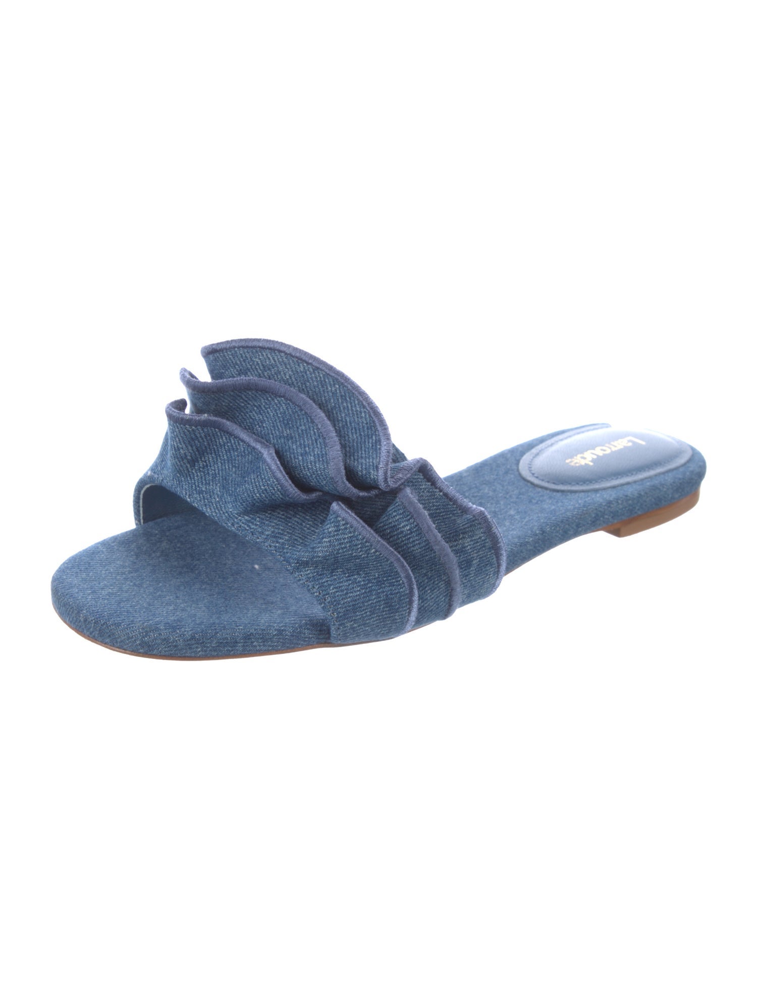 Larroude Canvas Ruffle Embellishment Slides