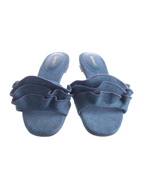 Larroude Canvas Ruffle Embellishment Slides