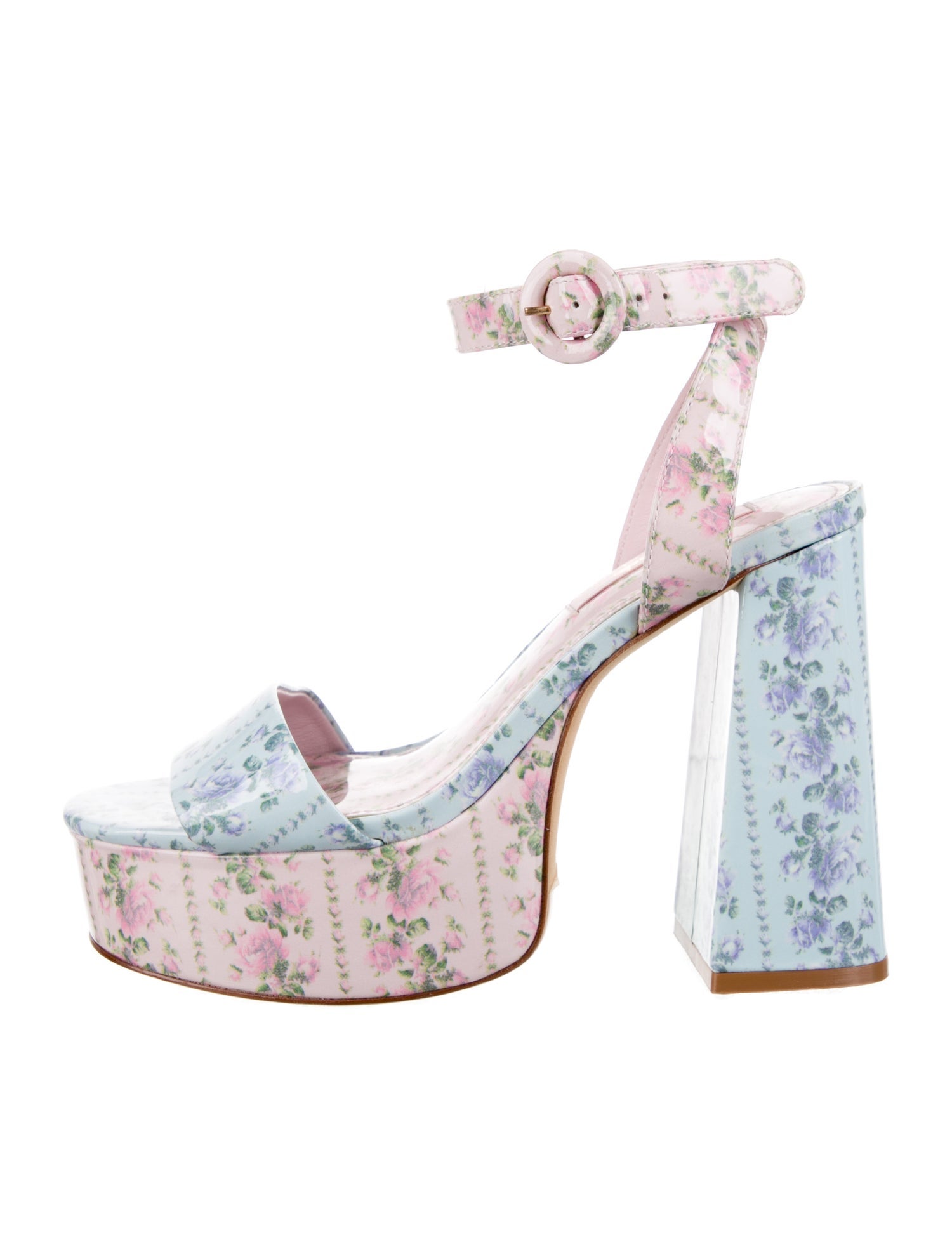 Larroude Patent Leather Floral Print Sandals