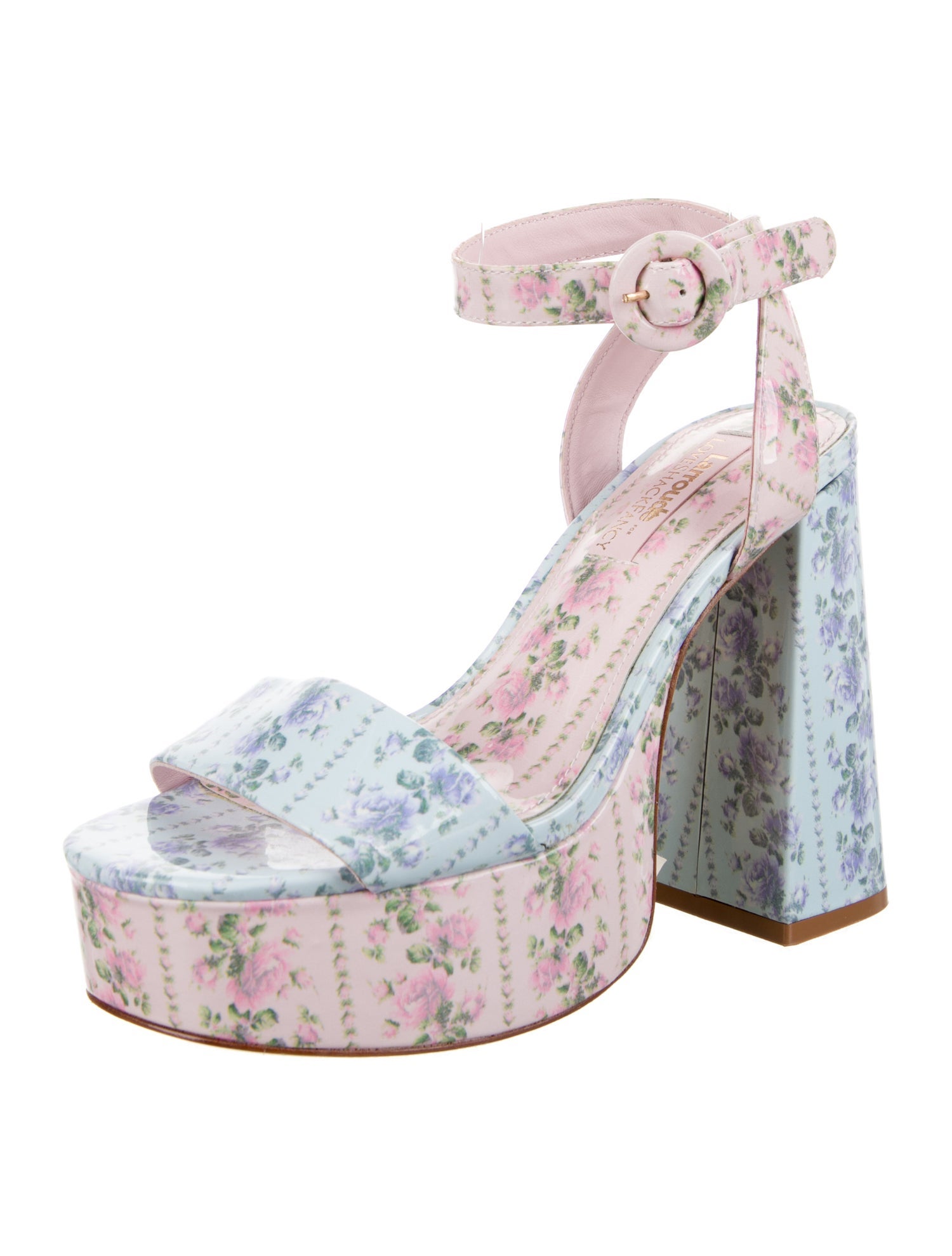 Larroude Patent Leather Floral Print Sandals