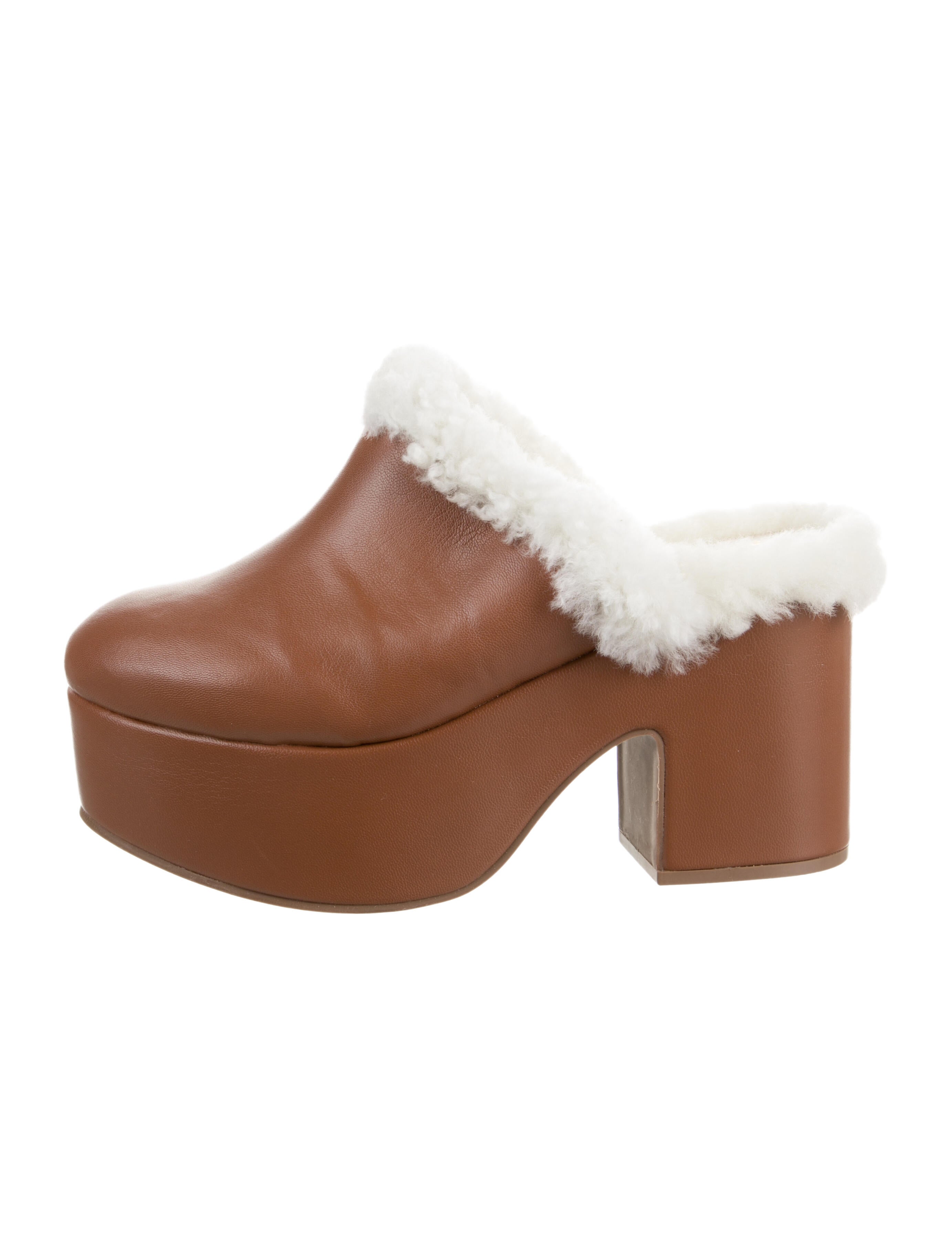 Larroude Leather Faux Fur Trim Mules