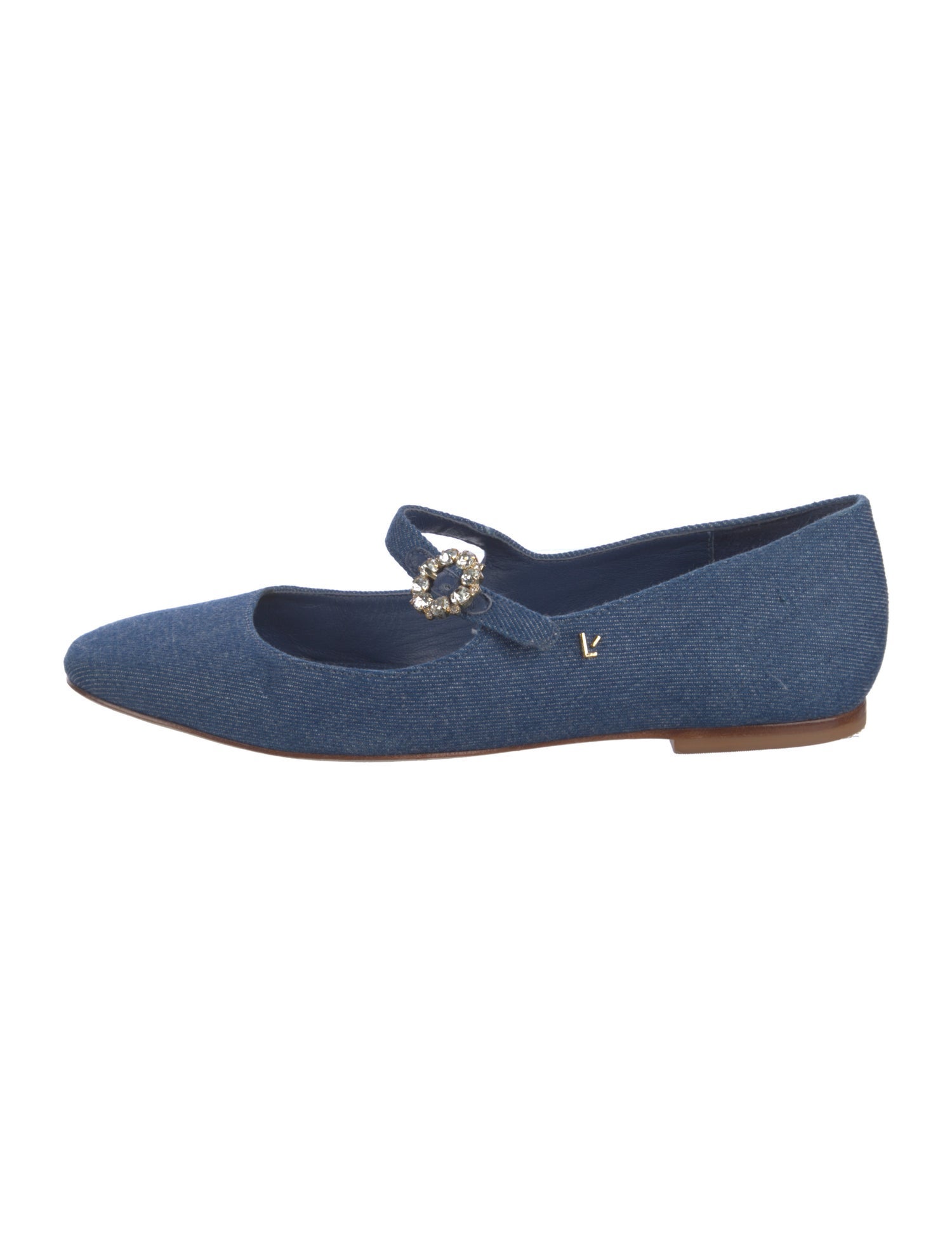 Larroude Denim Crystal Embellishments Mary Jane Flats