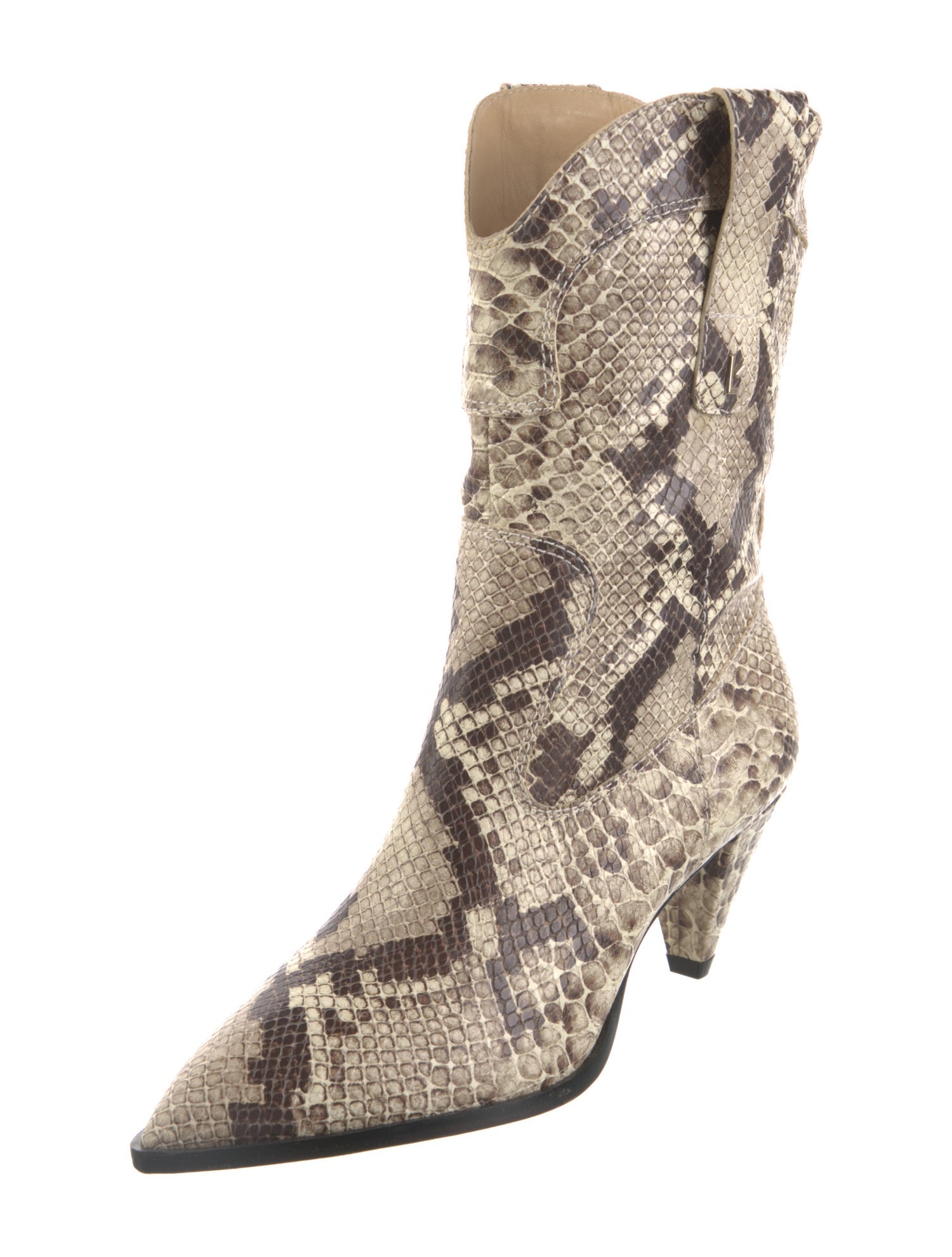 Larroude Leather Animal Print Western Boots