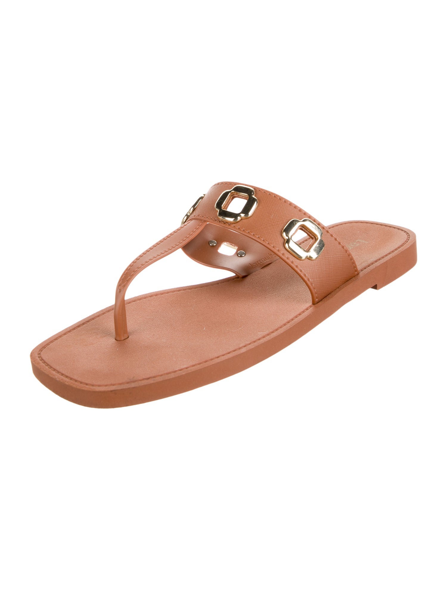 Larroude Leather Eyelet Trim Flip Flops