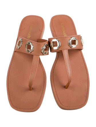 Larroude Leather Eyelet Trim Flip Flops