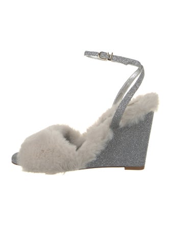 Larroude Faux Fur Glitter Accents Slingback Sandals