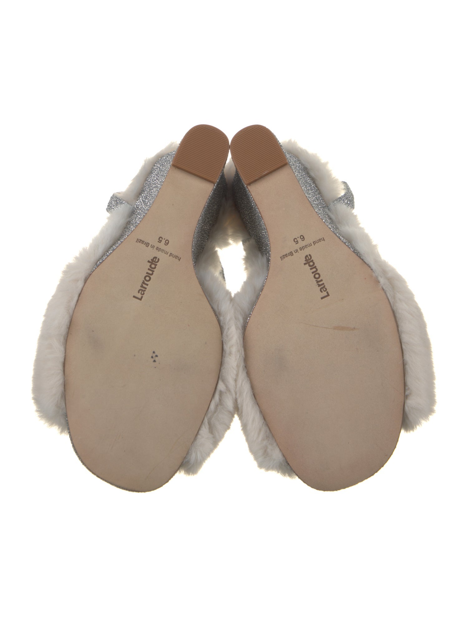 Larroude Faux Fur Glitter Accents Slingback Sandals