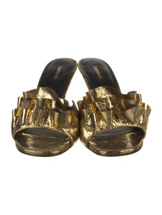 Larroude Patterned Ruffle Embellishment Slides