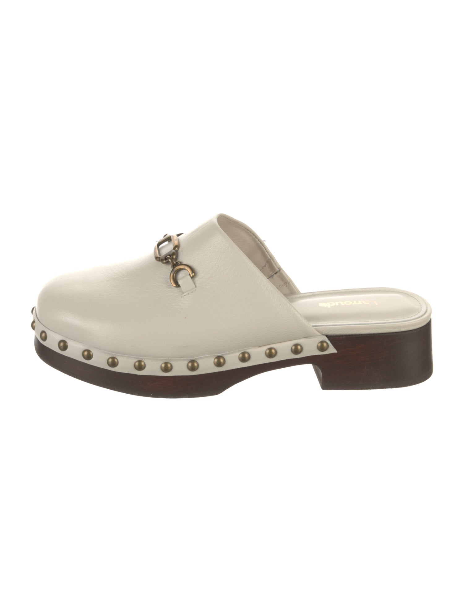 Larroude Leather Studded Accents Mules