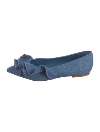 Larroude Denim Embroidered Accent Ballet Flats
