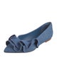 Larroude Denim Embroidered Accent Ballet Flats