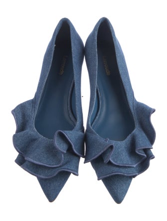 Larroude Denim Embroidered Accent Ballet Flats