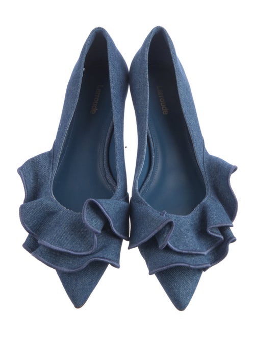 Larroude Denim Embroidered Accent Ballet Flats