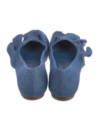 Larroude Denim Embroidered Accent Ballet Flats