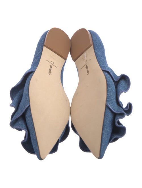 Larroude Denim Embroidered Accent Ballet Flats