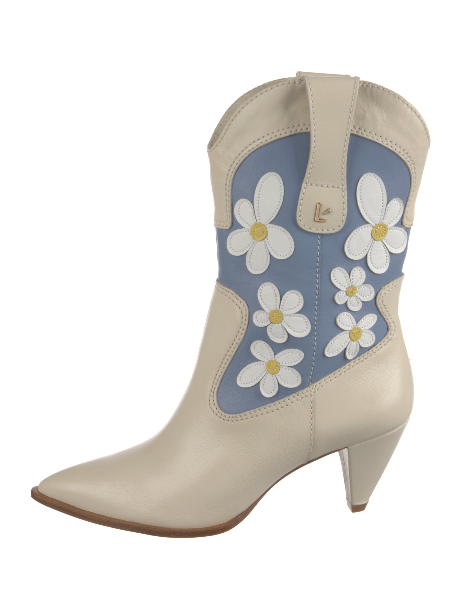 Larroude Leather Floral Print Western Boots