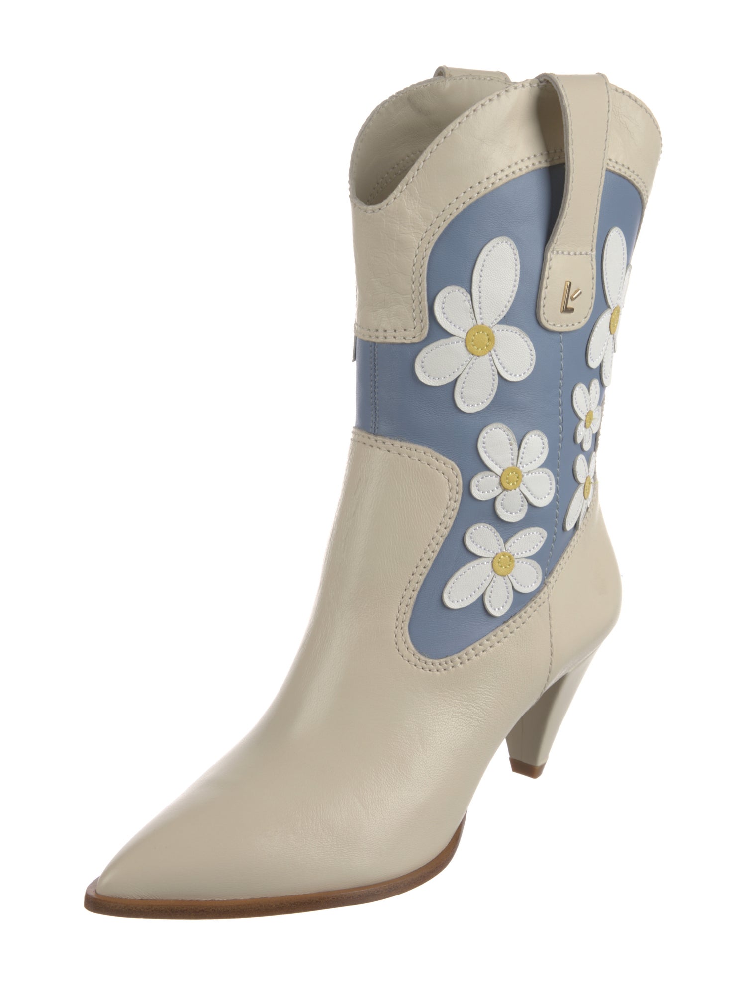 Larroude Leather Floral Print Western Boots