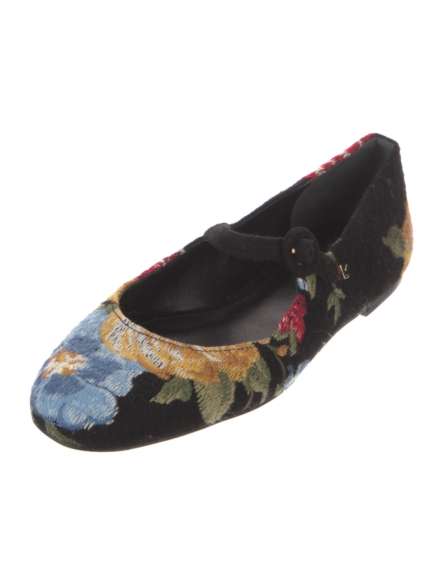 Larroude Wool Floral Print Mary Jane Flats