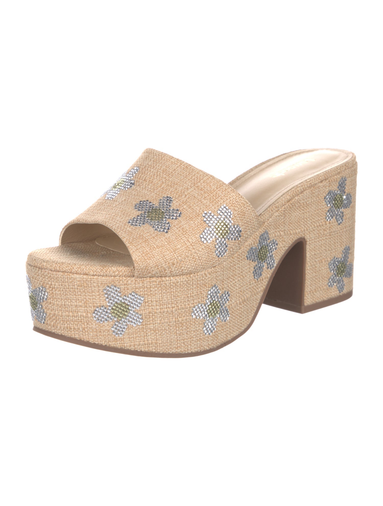 Larroude Floral Print Crystal Embellishments Slides