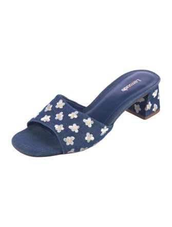 Larroude Denim Animal Print Slides