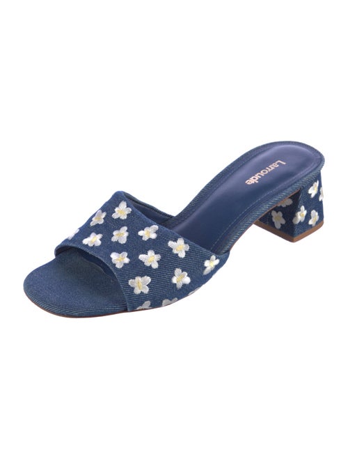 Larroude Denim Animal Print Slides