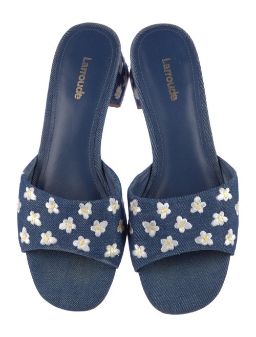 Larroude Denim Animal Print Slides