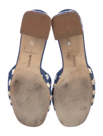 Larroude Denim Animal Print Slides