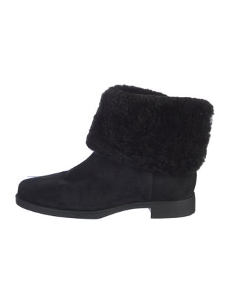Larroude Suede Fur Trim Rain Boots
