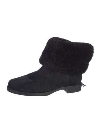 Larroude Suede Fur Trim Rain Boots