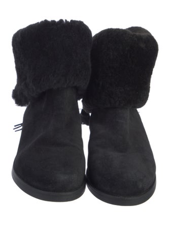 Larroude Suede Fur Trim Rain Boots