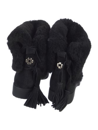 Larroude Suede Fur Trim Rain Boots