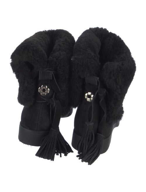 Larroude Suede Fur Trim Rain Boots