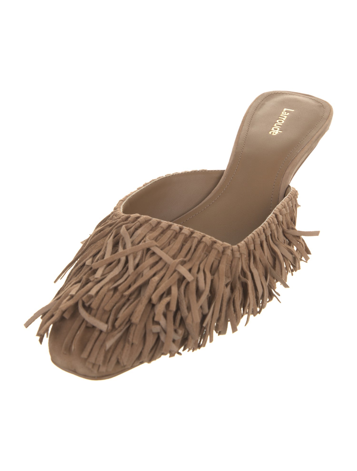 Larroude Suede Fringe Trim Accent Mules
