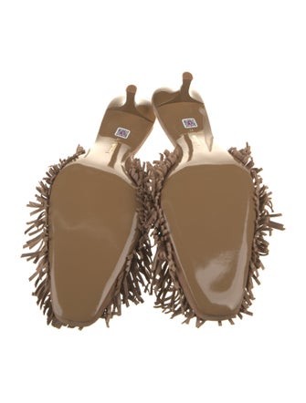 Larroude Suede Fringe Trim Accent Mules