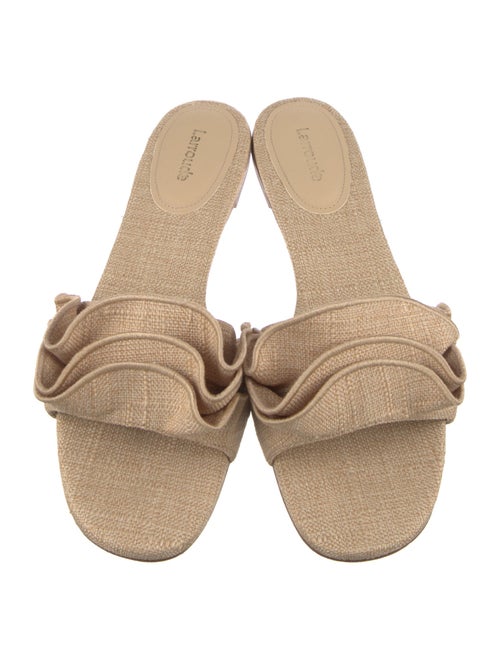 Larroude Canvas Ruffle Embellishment Slides