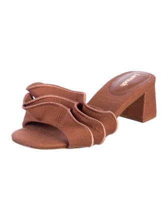 Larroude Canvas Ruffle Embellishment Slides