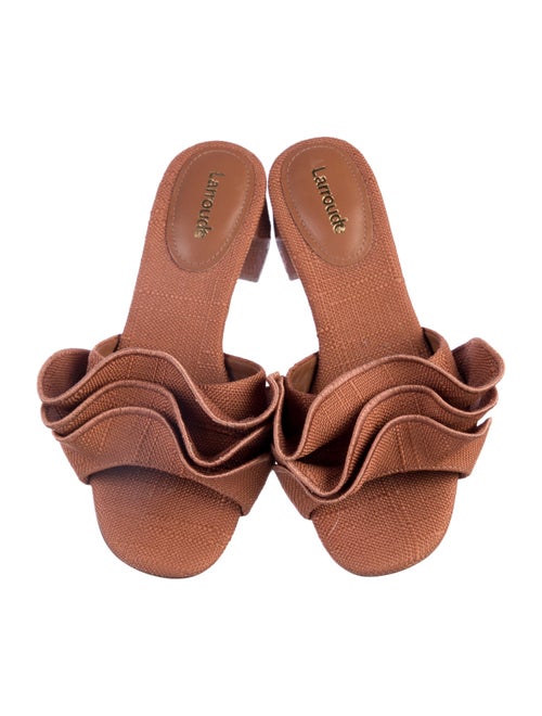 Larroude Canvas Ruffle Embellishment Slides