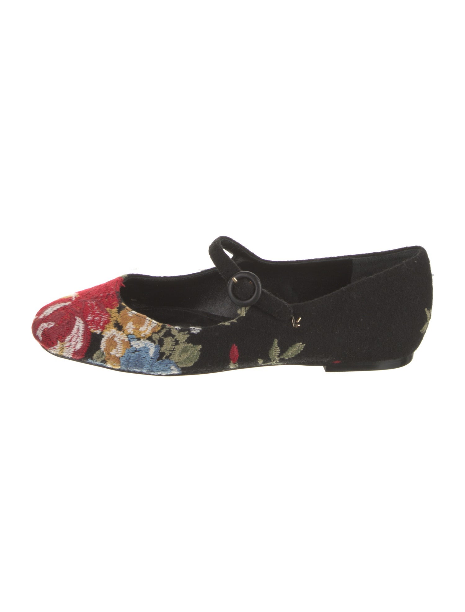 Larroude Wool Floral Print Mary Jane Flats