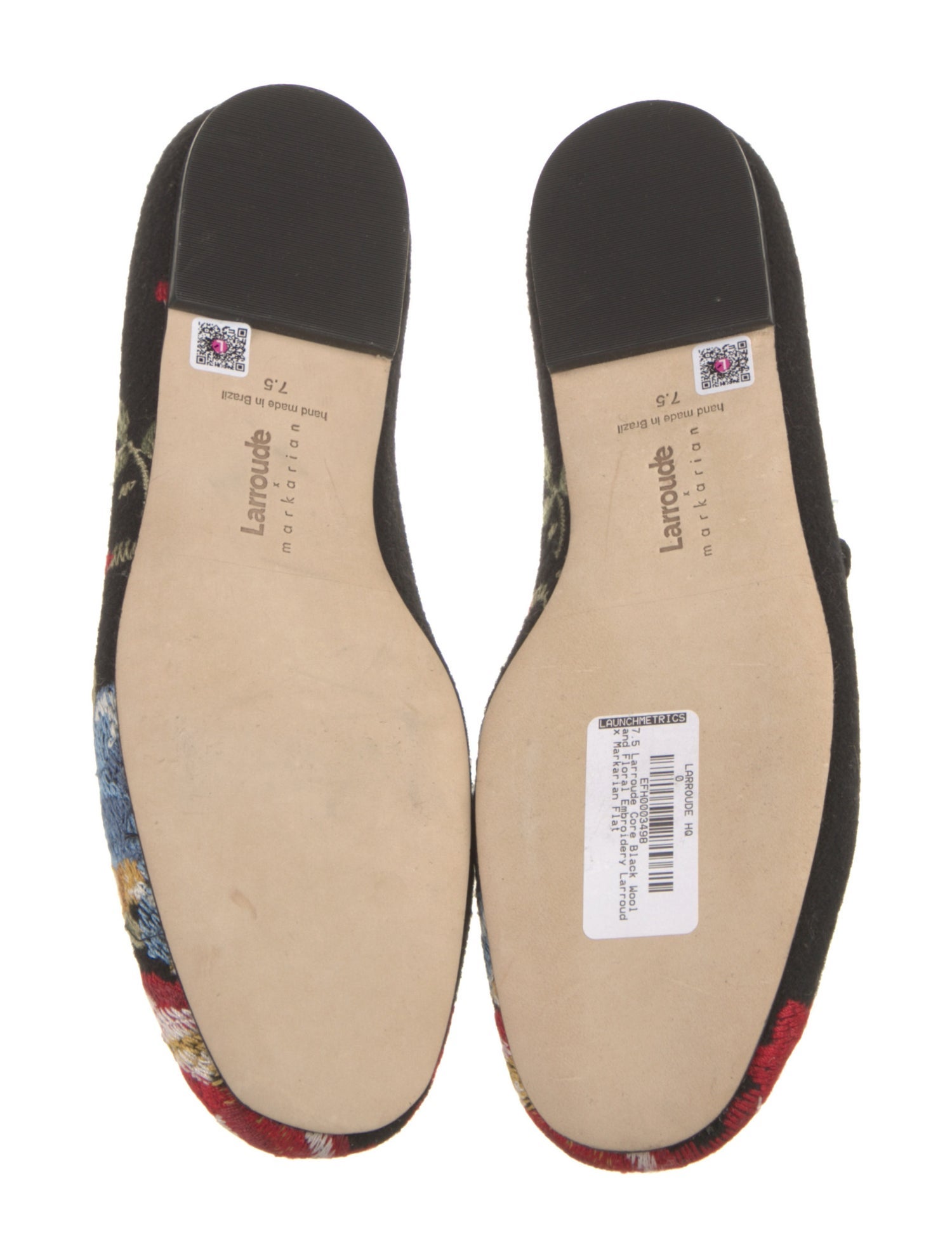 Larroude Wool Floral Print Mary Jane Flats