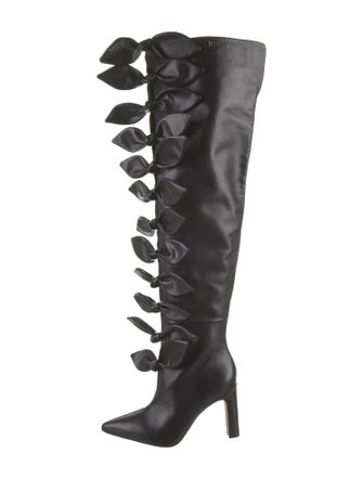 Larroude Leather Bow Accents Lace-Up Boots