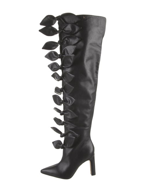 Larroude Leather Bow Accents Lace-Up Boots