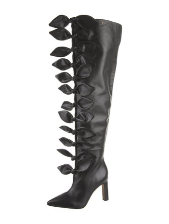 Larroude Leather Bow Accents Lace-Up Boots